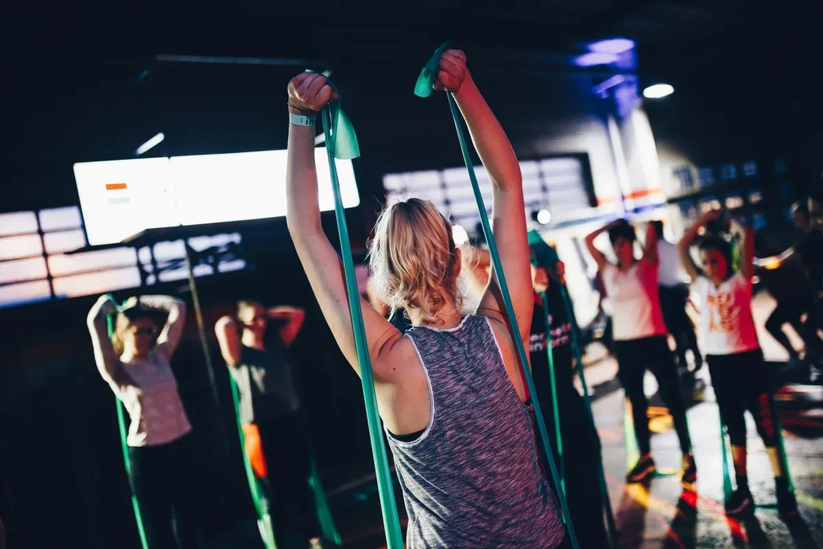 A group of people exercising