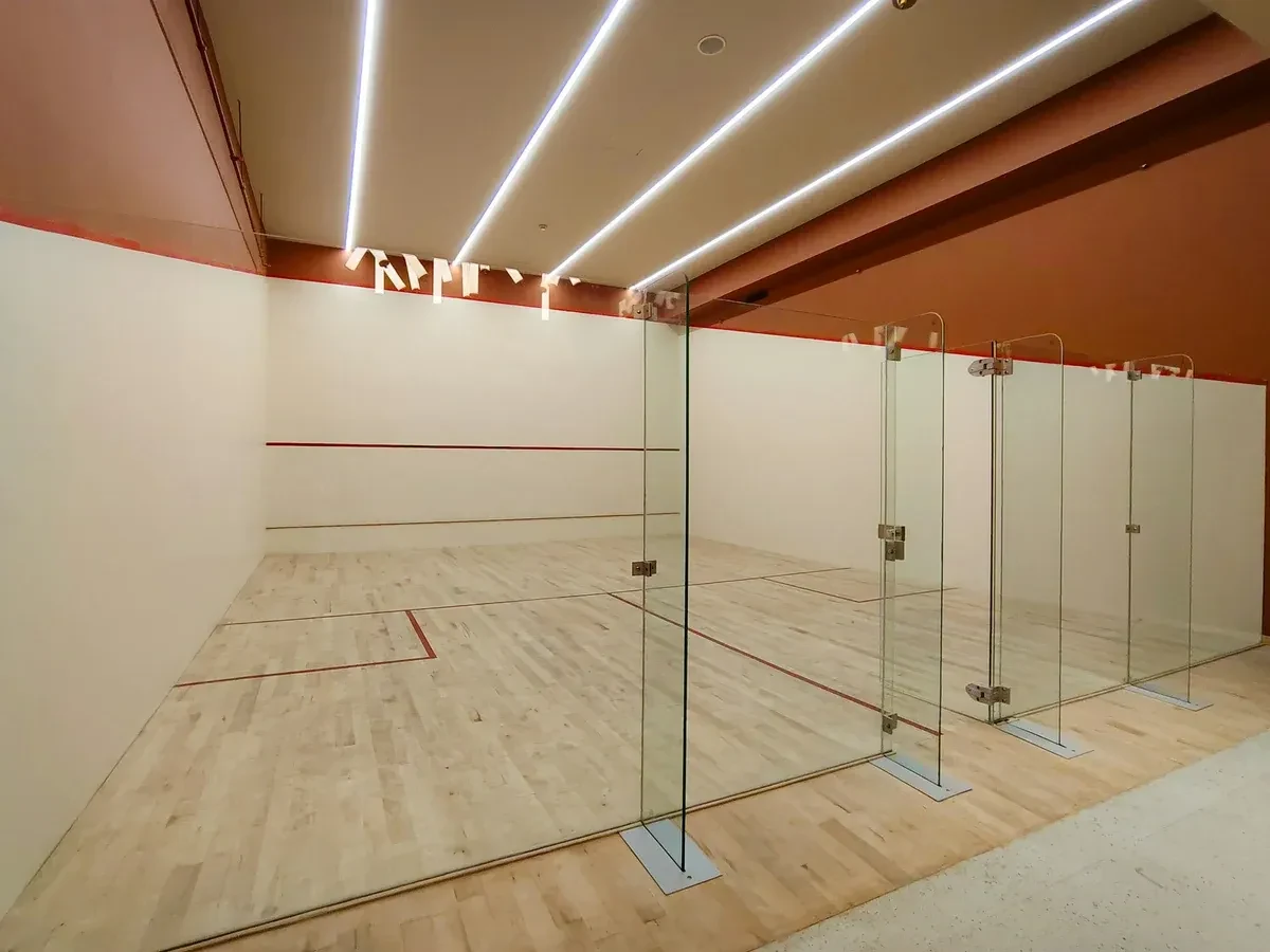 A squash court inside